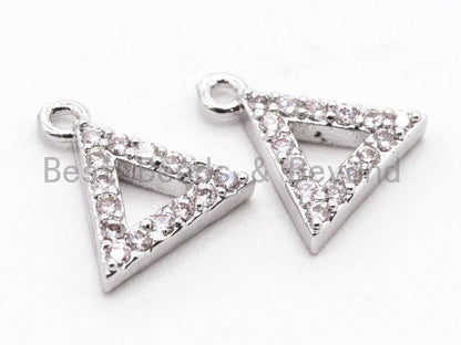 CZ Micro Pave Small Triangle Pendant/Charm, Cubic Zirconia Charm, Fashion Jewelry Findings, Gold/Silver/Rose Gold/Black Color 8x9mm, sku#B75