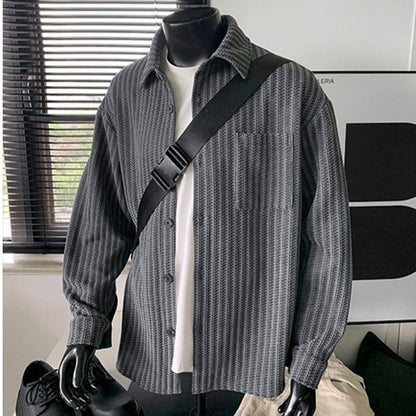 Vintage Lapel Sophisticated Striped Long-sleeve Top