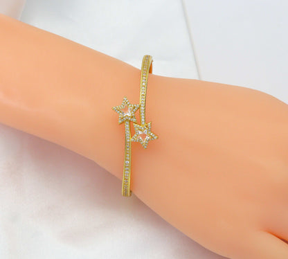 CZ Pave Star Happy Cuff Bangle Bracelet, sku#JL120