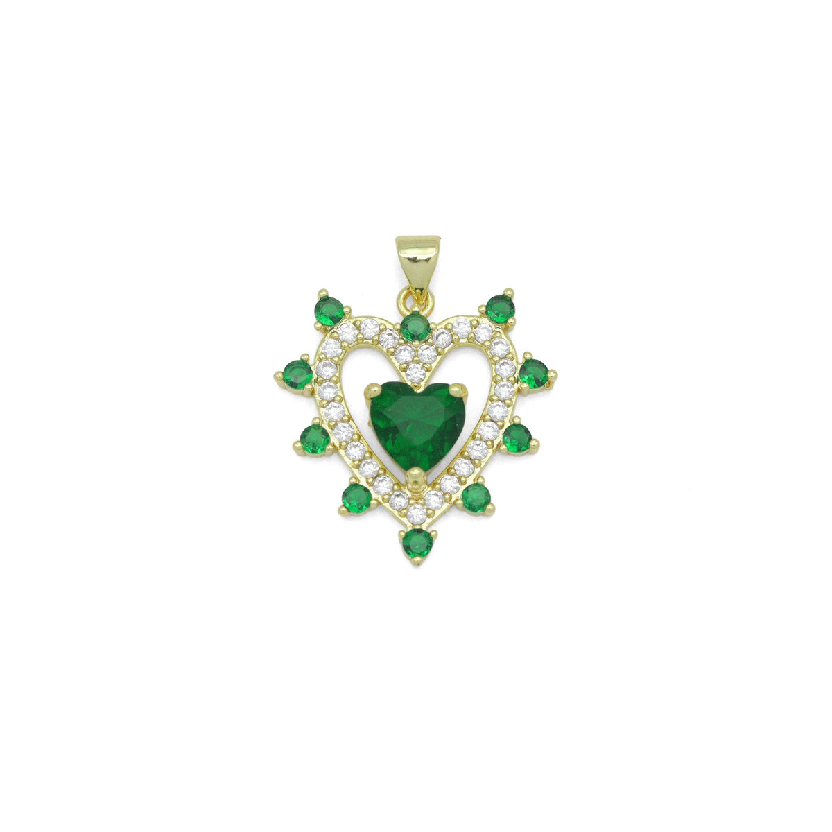 Green CZ Spike Heart Charm Pendant, Sku#LK1088