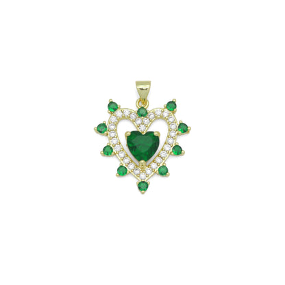 Green CZ Spike Heart Charm Pendant, Sku#LK1088