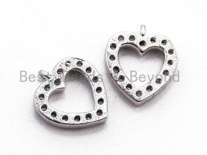 CZ Micro Pave Heart Pendant/Charm, Cubic Zirconia Pave Heart Shape Charm, Fashion Jewelry Findings, Gold/Silver/Rose Gold 9x10mm, sku#B73