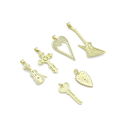 Gold Violin Guitar Cross Heart Key Charm Pendant,Sku#LK1257