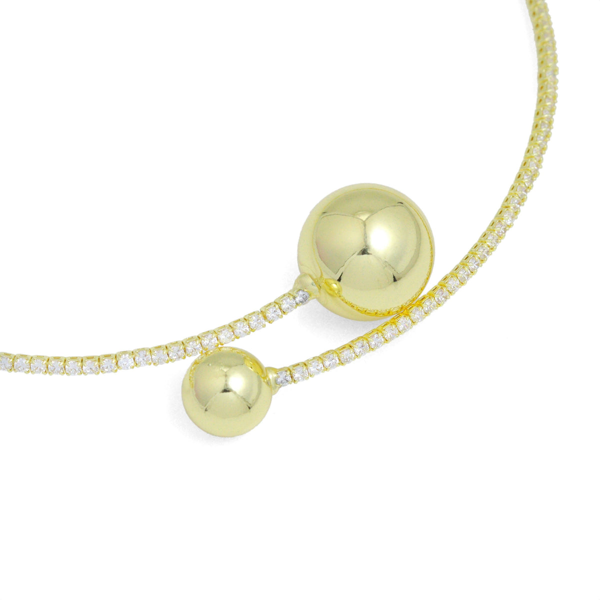 Gold CZ Tennis Chain Round Ball End Adjustable Necklace, Sku#A453