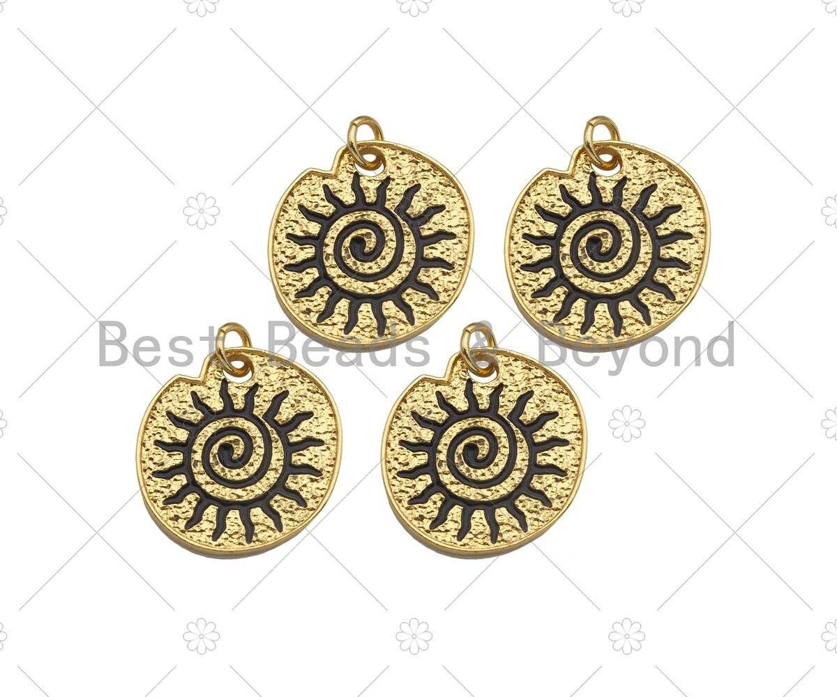 Black Enamel black cz swirl charm, 18K Gold Medallion Charm,Sku#L566
