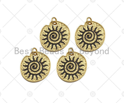 Black Enamel black cz swirl charm, 18K Gold Medallion Charm,Sku#L566