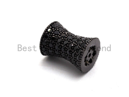 Black CZ Pave On Black Hourglass Spacer Beads, Big Large Hole Spacer Beads, Cubic Zirconia Drum Barrel Space Beads, 10x13mm, SKU#C89