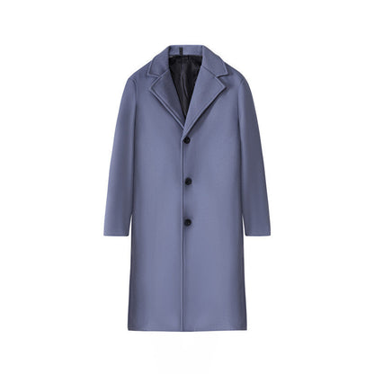 New Mens Mid-length Loose-fit Solid-color Padded Trench Coat
