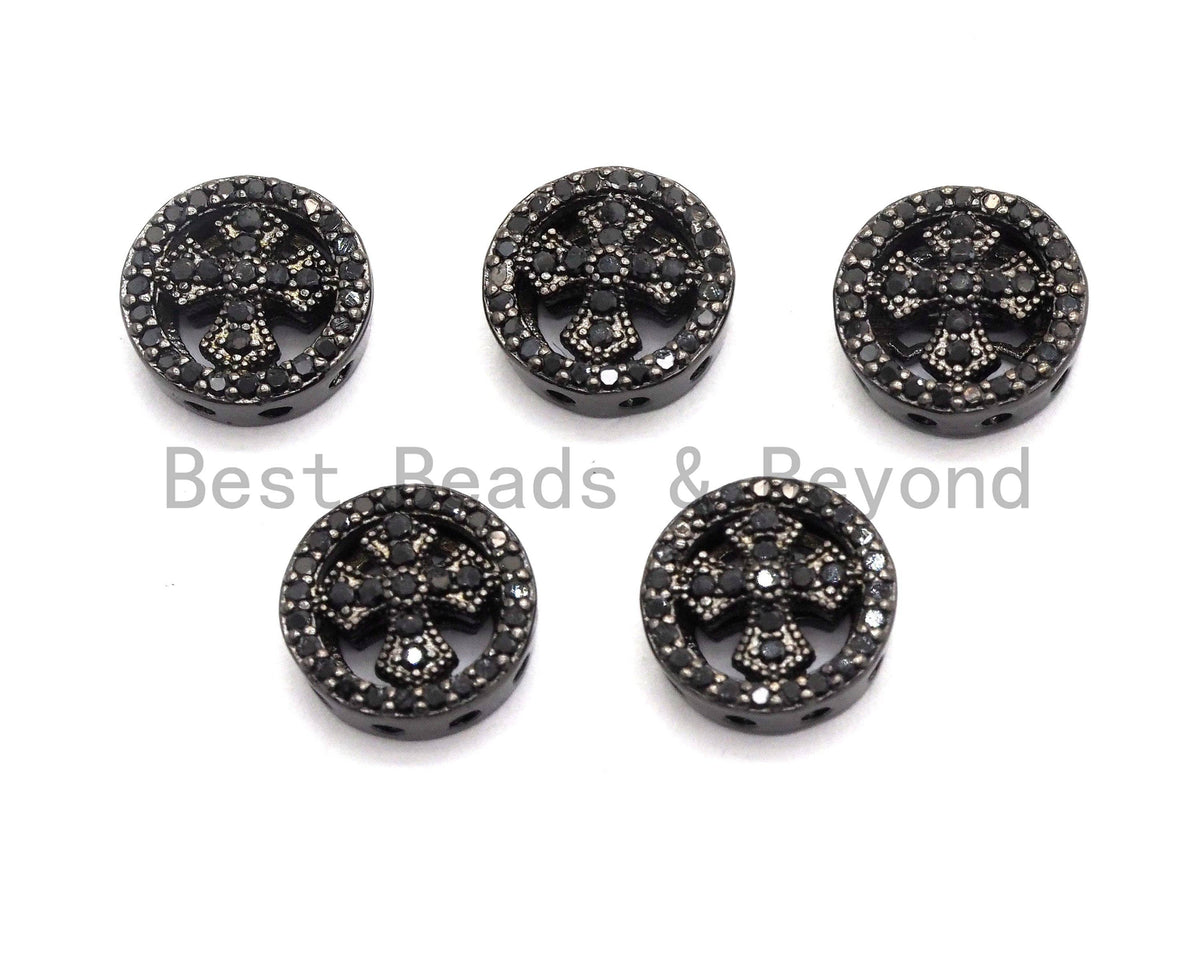 Black CZ Pave Cross Spacer Coin, sku#C99