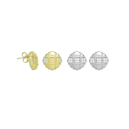 Clear CZ Round Checkboard Stud Earrings, Sku#A372