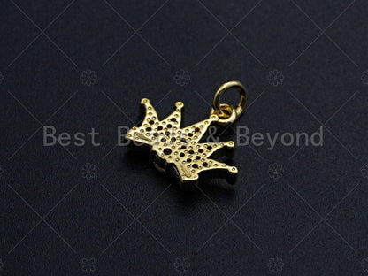 18K Gold Micro CZ Pave Crown Pendant, Gold Crown Charm,  Crown Beads, Jewelry Findings, 16x13mm,sku#LK38
