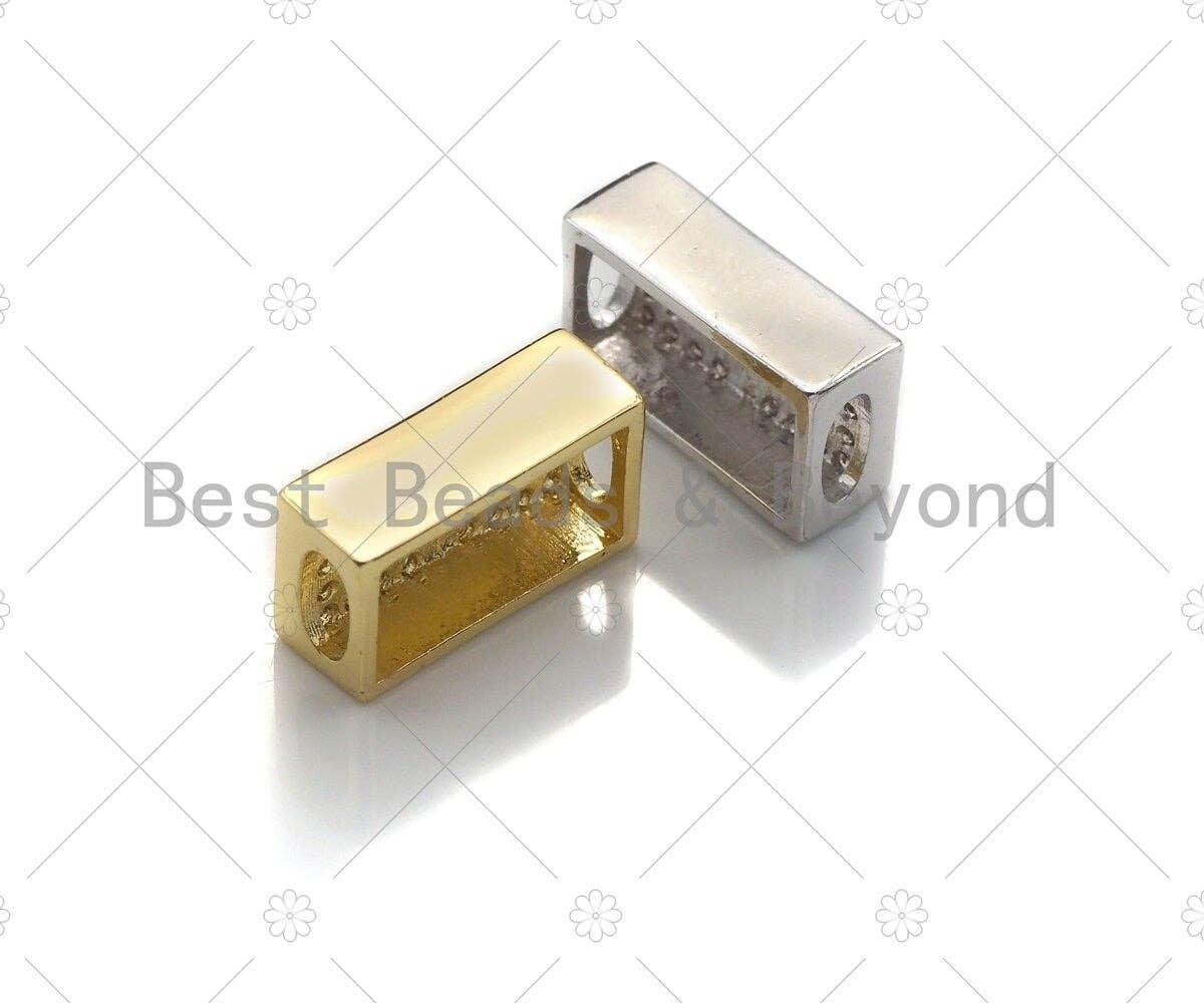 CZ Large Hole Crown On Cuboid Spacer Micro Pave Beads, Cubic Zirconia Cuboid  Space Beads, Men's Bracelet Findings, 13x7mm, SKU#LD08