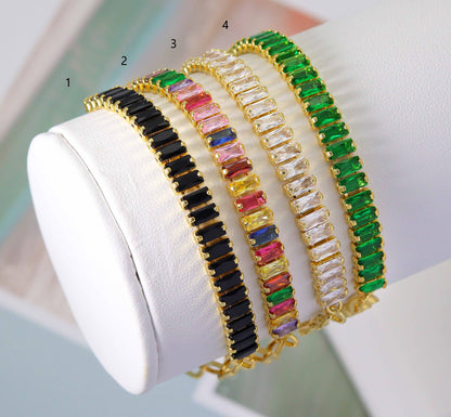 Mixed Baguette CZ Chain Bracelet, sku#LD295