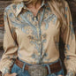 Womens Stylish Retro Printed Lapel Shirt Top
