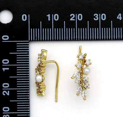 Gold Ear Climber Earrings, Pearl Branch Earrings, Sku#B225