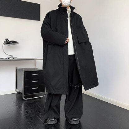 Mens Long Below-the-knee Cotton-padded Coat Yohji Yamamoto Style