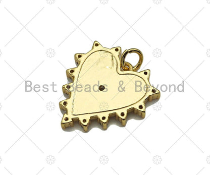 CZ Micro Pave Radial Heart Shape Pendant/Charm,Cubic Zirconia Gold/Silver Charm, Necklace Bracelet Charm Pendant, 19x20mm, Sku#L385