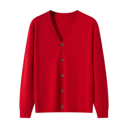 V-neck Knitted Cardigan Coat Men's Andy Velvet Long Sleeve