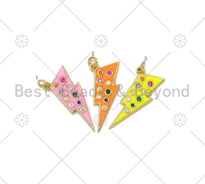 Colorful CZ Enamel Lightning Shape Pendant,18k Gold Filled Colorful Enamel Lightning Charm,Enamel Jewelry, 29x10mm,Sku#L595