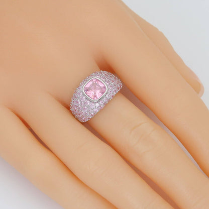 Big Pink Square CZ Statement Adjustable Ring, Sku#A329
