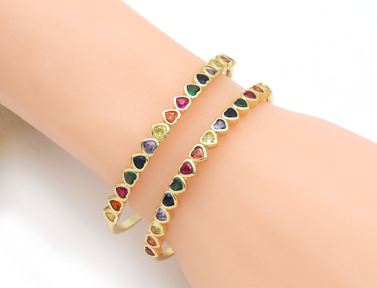 Rainbow CZ Heart Bracelet,Sku#LD364