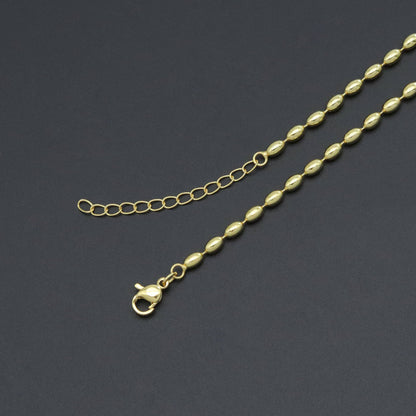 Gold Rice shaple Beads Link Adjustable Necklace, Sku#LD676