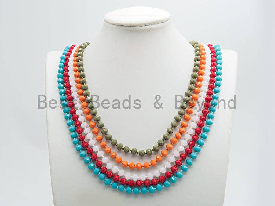 60 Extra Long Hand Knotted Crystal Necklace,Double Wrap Necklace, 5x8mm Rondelle Crystal Beads, SKU#D35