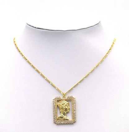 Gold Lady Head On CZ Rectangle Frame Charm, Sku#L673