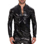 Men's Shiny Leather Long-sleeve Casual Top