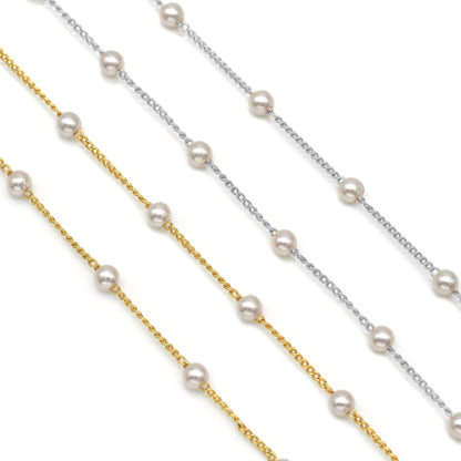 18K Gold/Silver Filled Dainty Pearl Satellite Chain,Sku#E556