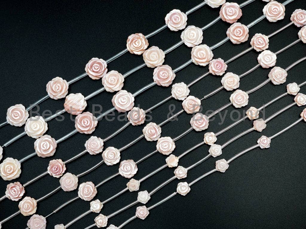 Carved Pink Rose Flower Pearl beads, T99