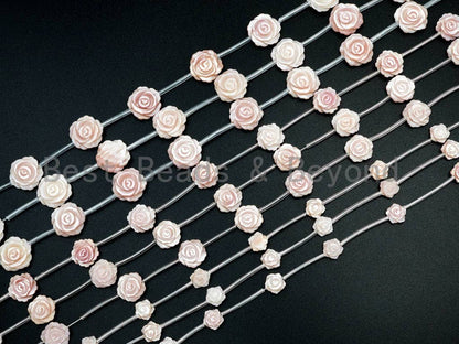 Carved Pink Rose Flower Pearl beads, T99