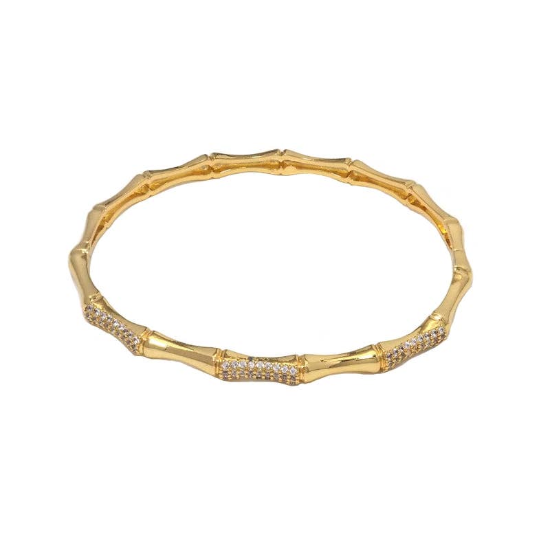 CZ Gold Bamboo Joint Adjustable Bracelet, Sku#LD400