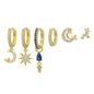 Multi Sets of Blue Flower Pierced Earrings, 4-6pcs, 18k Gold Plated Stud Drop Hoop Huggie Cuff Chain, S925 Needle