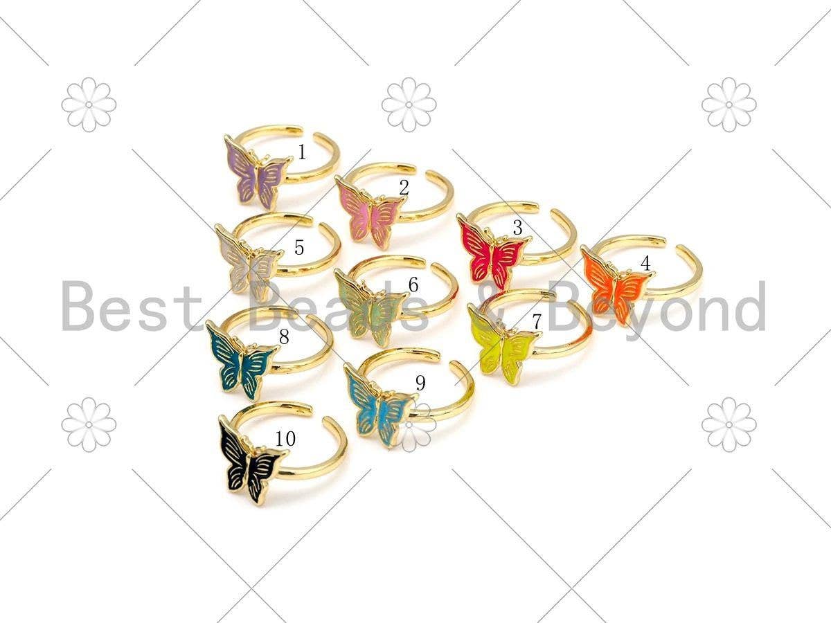Colorful Enamel Butterfly Shape Adjustable Ring, Sku#X273