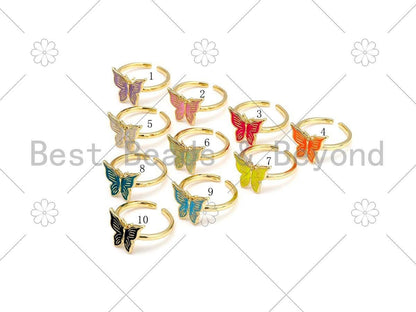 Colorful Enamel Butterfly Shape Adjustable Ring, Sku#X273