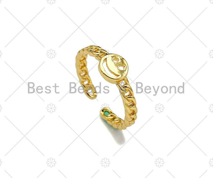 Gold Cute Smiley Face Adjustable Ring,Sku#LD127