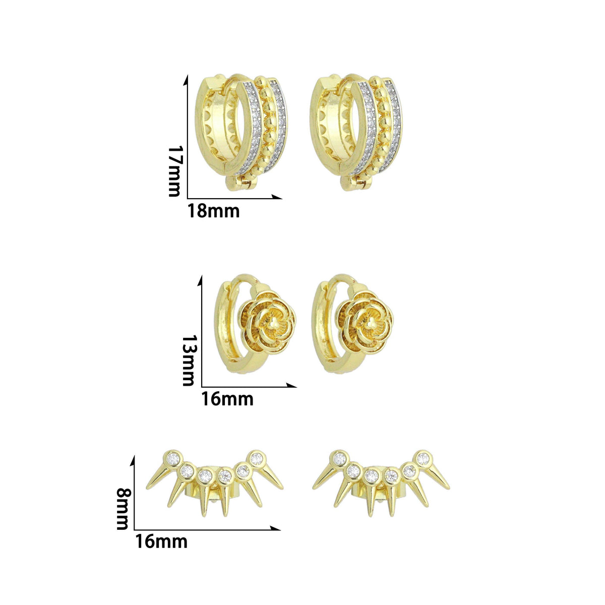 Clear CZ Dual color Hoop, Rose Flower, Spike Earrings, Sku#LD749