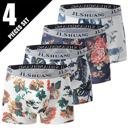 4-Pack Mens Fashionable Boxer Briefs With Floral Print