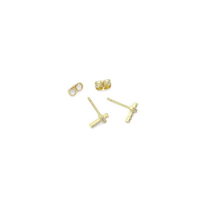 Cute Gold Silver Clear CZ Cross Stud Earrings, Sku#A425