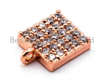 CZ Clear Micro Pave Small Square Charm for Bracelet,Gold/Rose Gold/Silver/Gunmental plated, Pave Dangle Charms, 6x8mm,Sku#B66