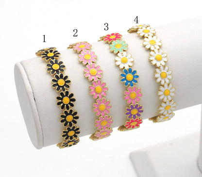 Colorful Daisy Flower Gold Adjustable Bracelet, Sku#X374