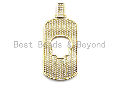 Large CZ Clear/Black Micro Pave Dog tag Hollow Out Skull Pen