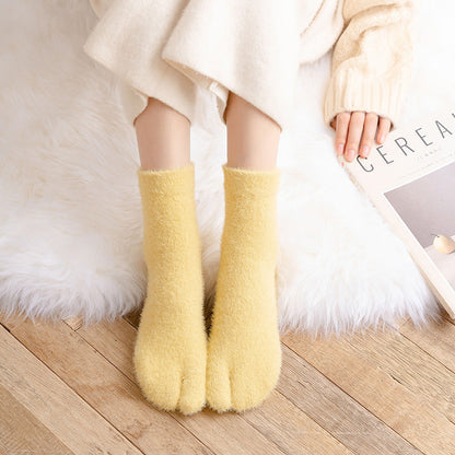 Women's Fleece-lined Thermal Winter Toe Socks Mid-calf Thick Warm