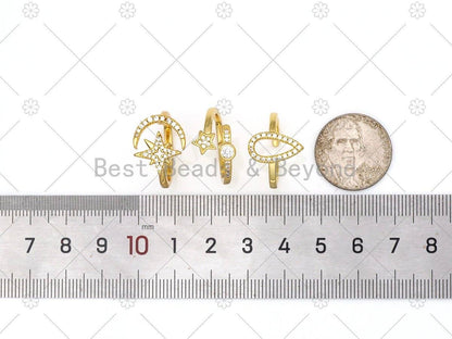 CZ Star Moon/Star/Teardrop Adjustable Ring, Sku#JL56