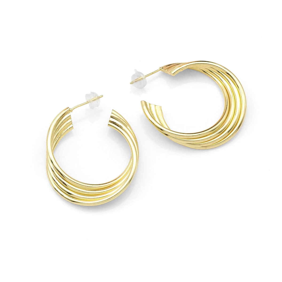 Gold Miltilines Geometry Hoop Earrings, Sku#LK816