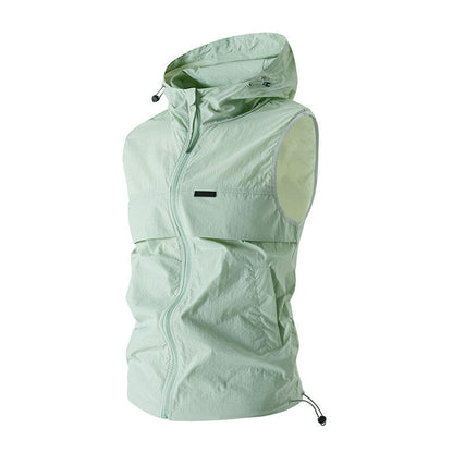 New Mens Sun-protective Jacket Hooded Sleeveless Vest
