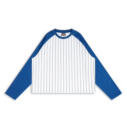 Mens Short Raglan-Style Baseball Long-Sleeve Striped Casual T-Shirt
