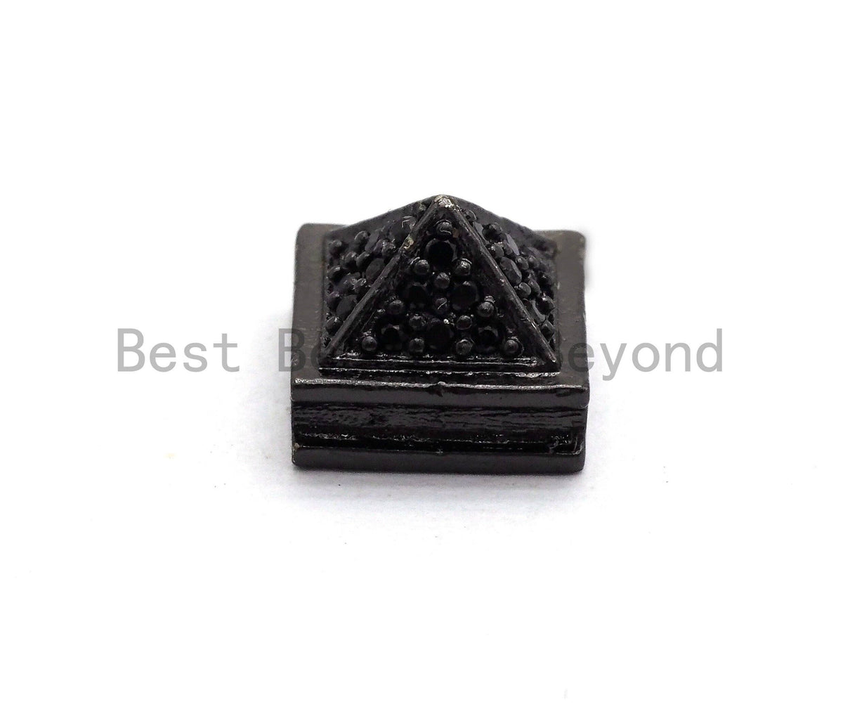 Black CZ Pave On Black Square Beads, Pyramid Spacer Beads, Cubic Zirconia Pyramid Space Beads, 8x6mm, SKU#C95