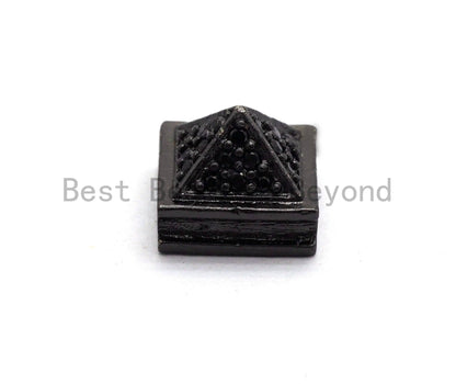 Black CZ Pave On Black Square Beads, Pyramid Spacer Beads, Cubic Zirconia Pyramid Space Beads, 8x6mm, SKU#C95